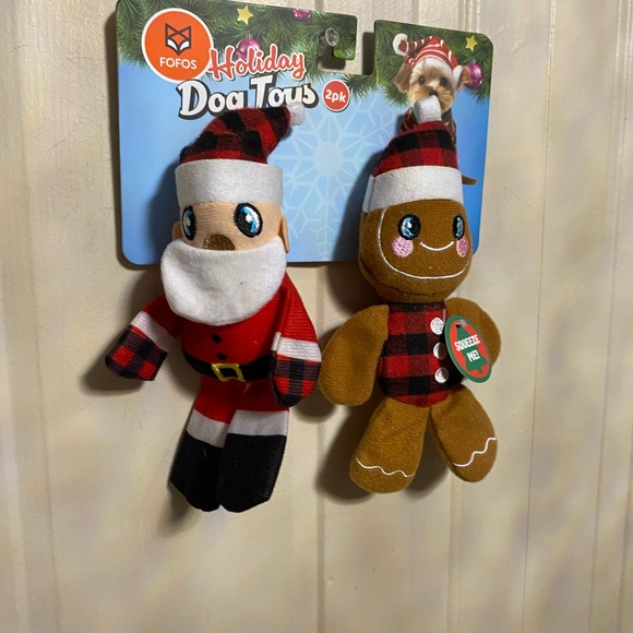 FOFOS Set Of 2 Little Dog Toy Dog  Squeaker 7” Santa & Gingerbread - Picture 4 of 5